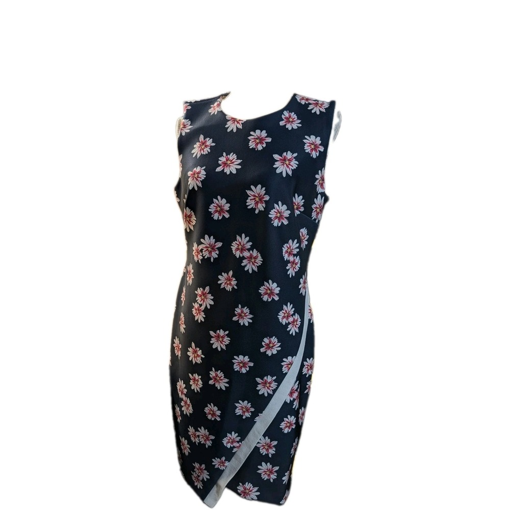 Tommy Hilfiger Women's Dress Size 12 Navy Floral Pink Asymmetrical Skirt